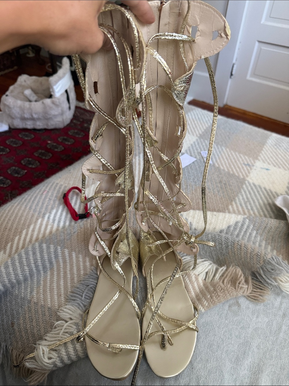 Strappy Gold Lace-Up Gladiator Sandals for Women